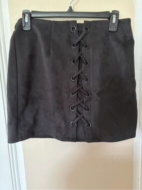Shinestar Black Lace-Up Mini Skirt